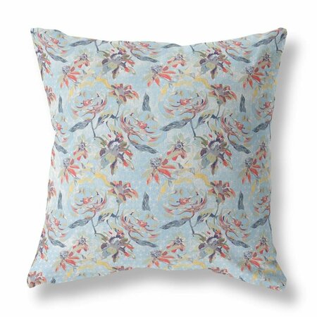 PALACEDESIGNS 18 in. Roses Indoor & Outdoor Throw Pillow Light Blue Indigo & Red PA3099272